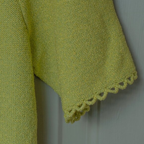 Steve Fabrikant Dress Chartreuse Santana Knit Wool VTG 80s Gold Button Gaudy - Picture 13 of 13